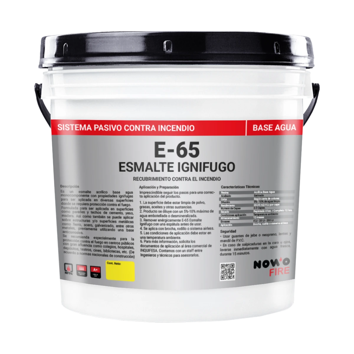 Esmalte Ignífugo E-65 – Autoextinguible al Agua – Mate – Nowo Fire – 4L